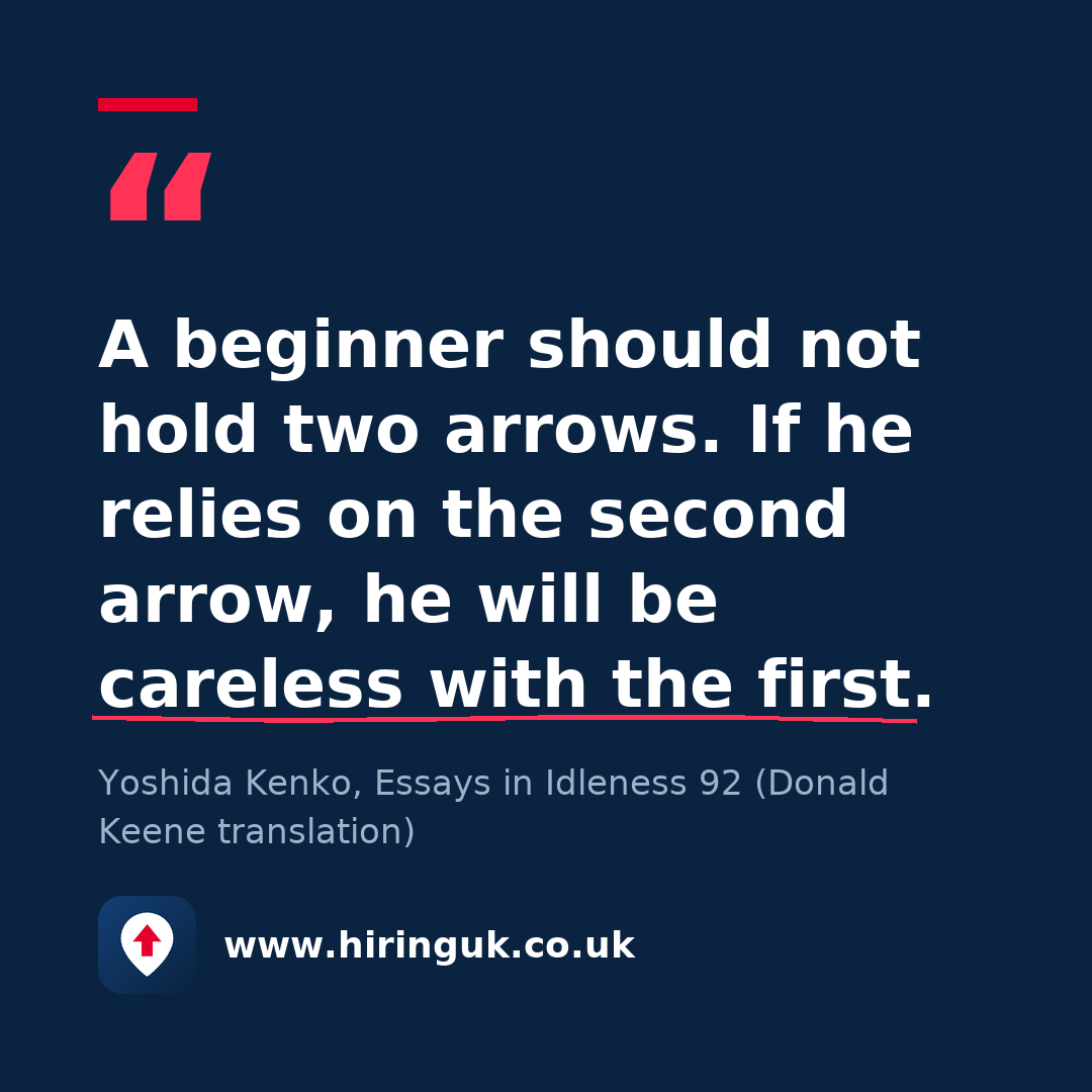 Quote card: A beginner should not hold two arrows. If he relies on the second arrow, he will be careless with the first.