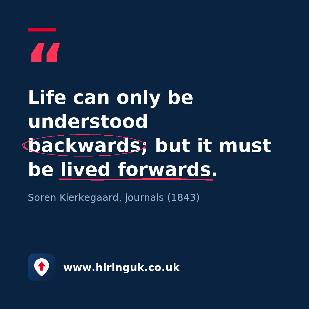 Quote card: Life can only be understood backwards; but it must be lived forwards.