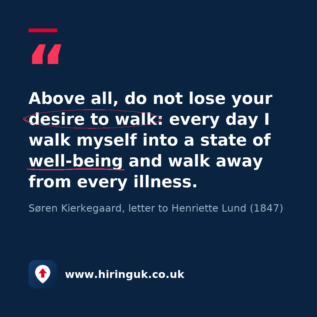 Quote card: Above all, do not lose your desire to walk: every day I walk myself into a state of well-being and walk away from every illness.