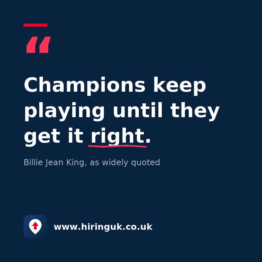 Quote card: Champions keep playing until they get it right.