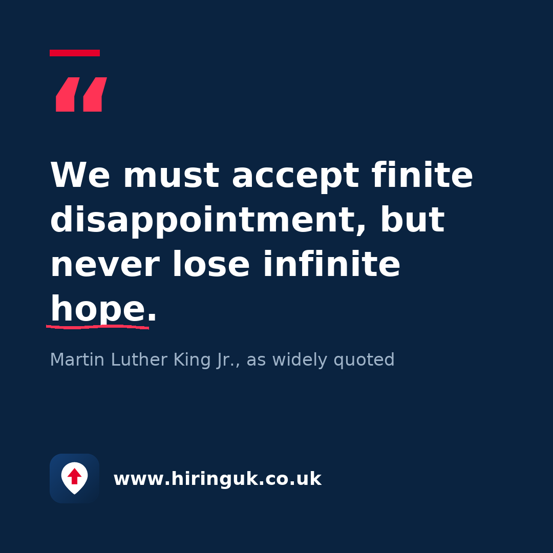 Quote card: We must accept finite disappointment, but never lose infinite hope.