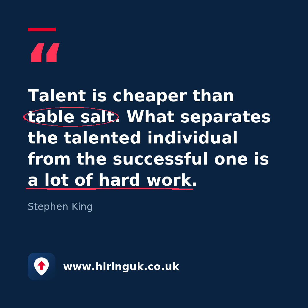 Quote card: Talent is cheaper than table salt. What separates the talented individual from the successful one is a lot of hard work.