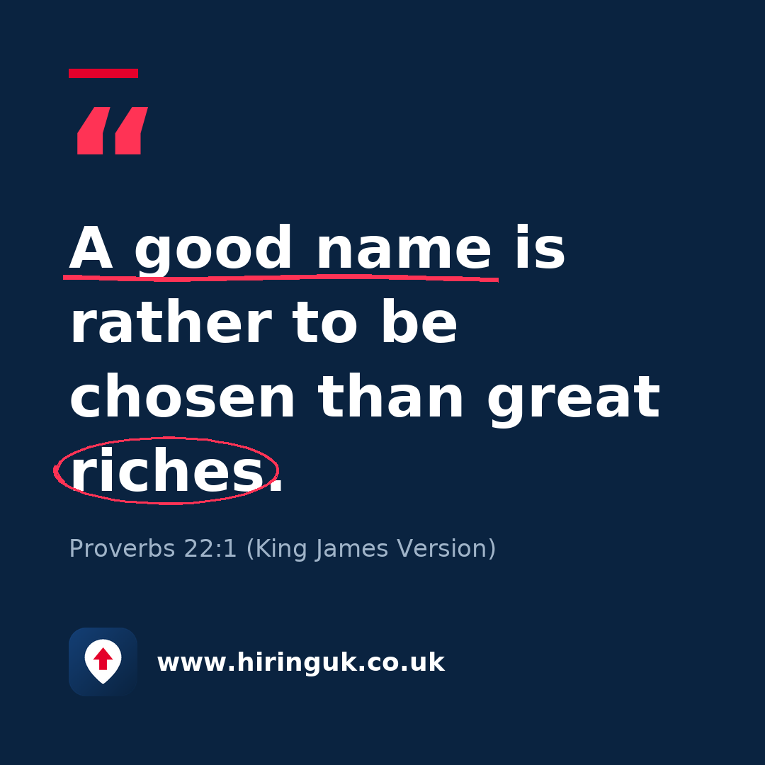 Quote card: A good name is rather to be chosen than great riches.