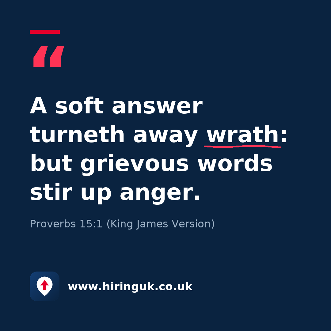 Quote card: A soft answer turneth away wrath: but grievous words stir up anger.