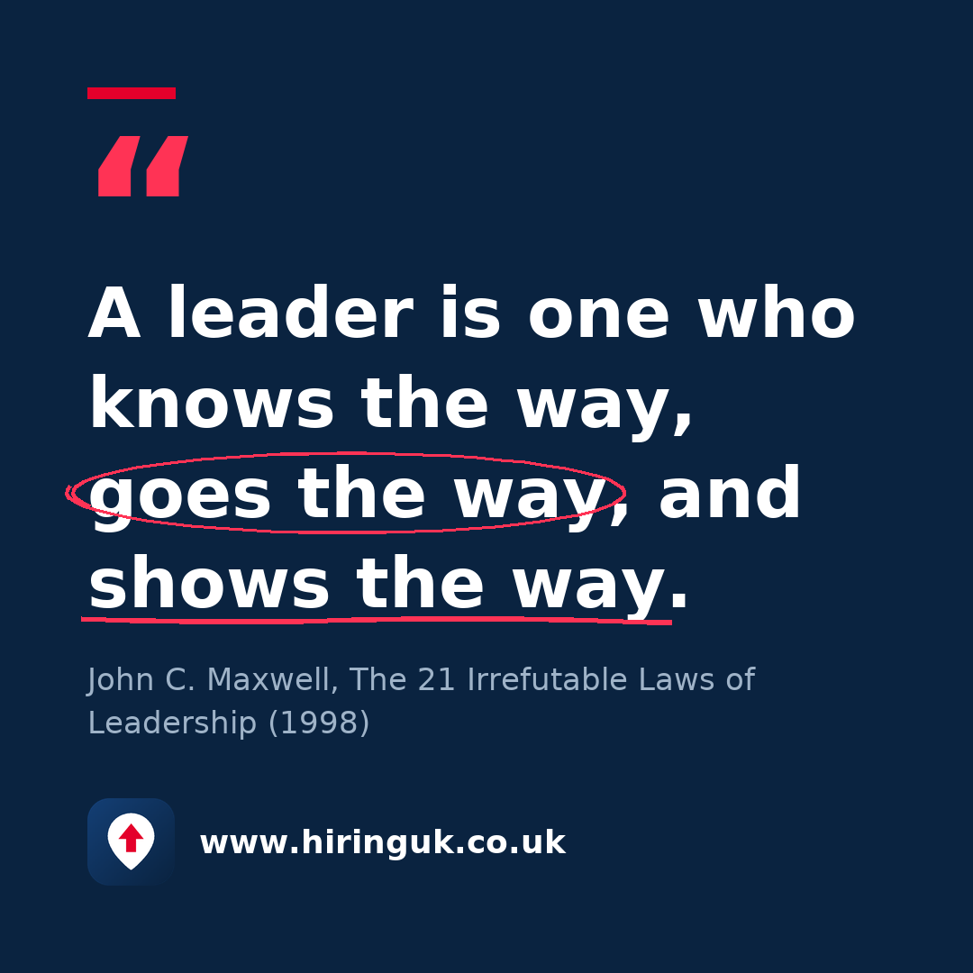 Quote card: A leader is one who knows the way, goes the way, and shows the way.