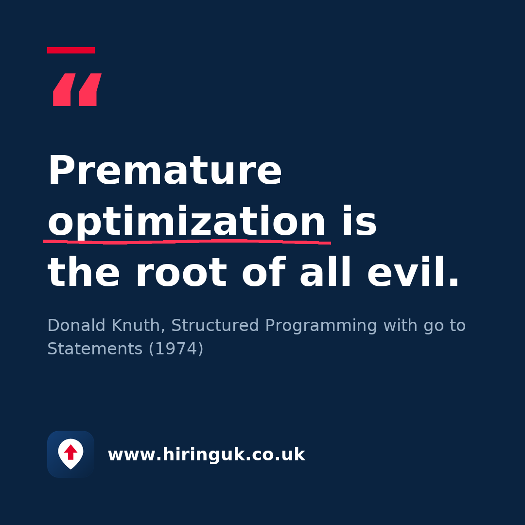 Quote card: Premature optimization is the root of all evil.