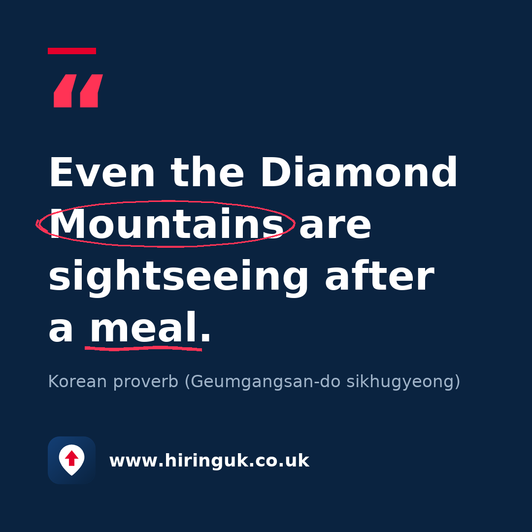 Quote card: Even the Diamond Mountains are sightseeing after a meal.