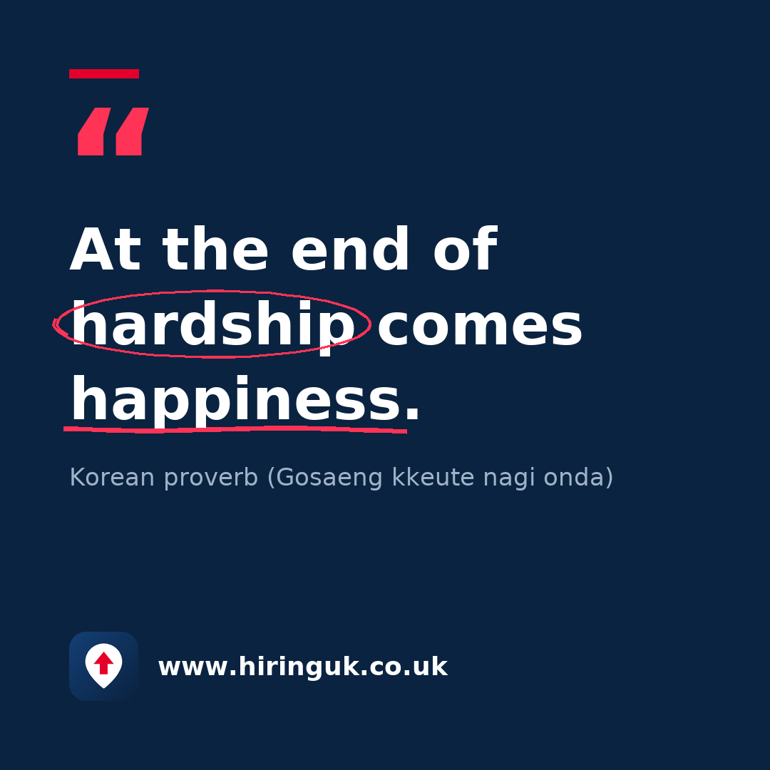Quote card: At the end of hardship comes happiness.