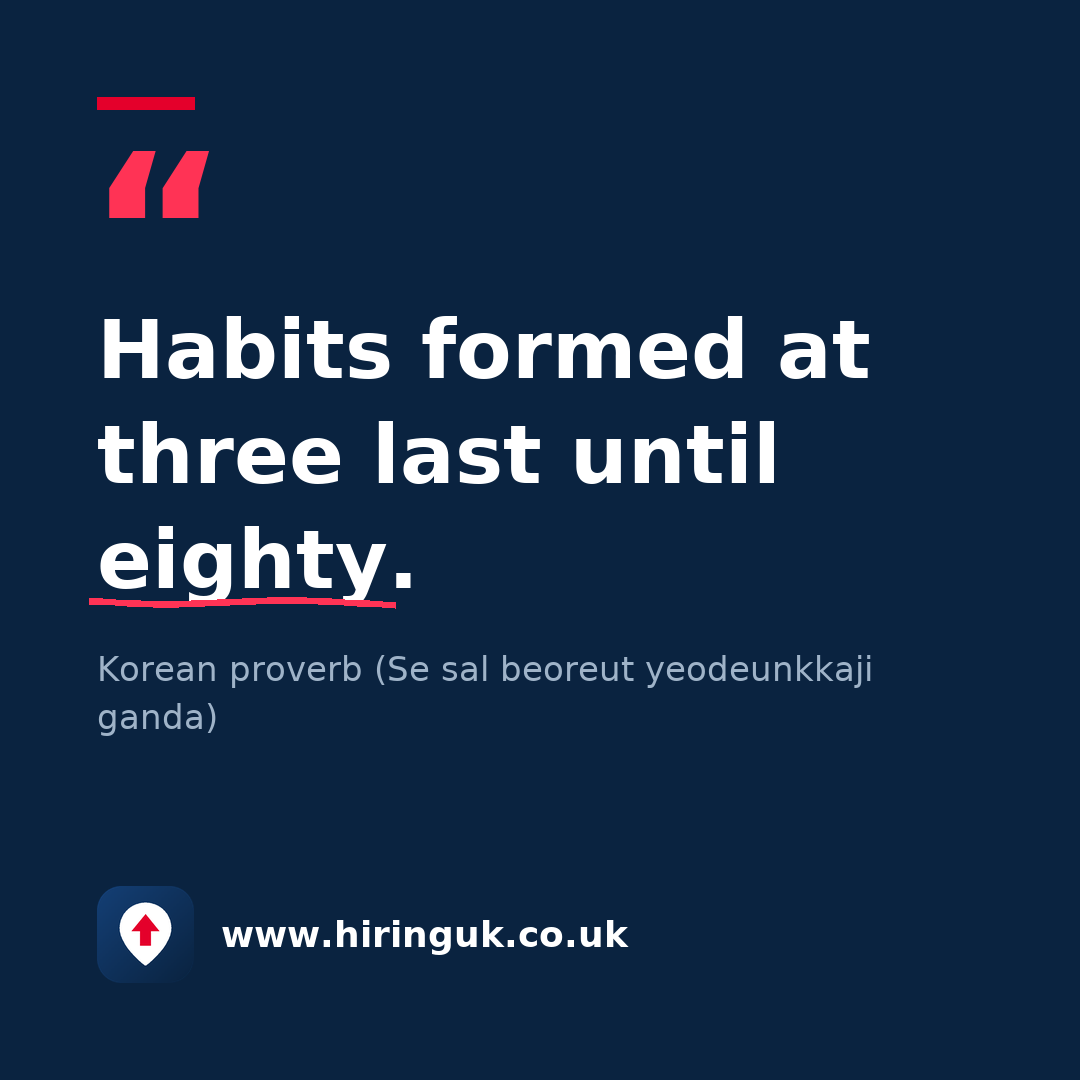 Quote card: Habits formed at three last until eighty.