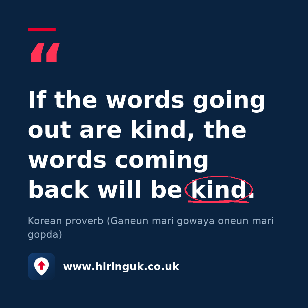 Quote card: If the words going out are kind, the words coming back will be kind.