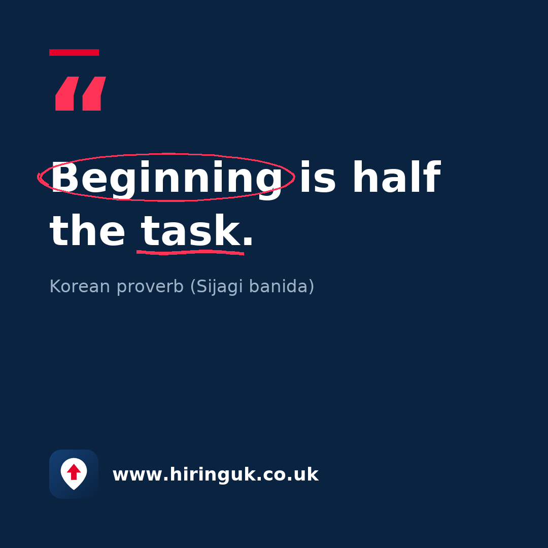 Quote card: Beginning is half the task.