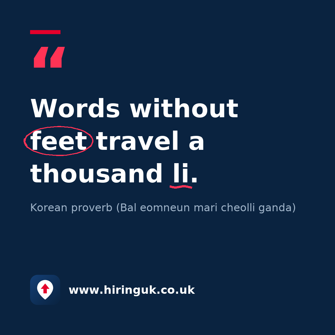 Quote card: Words without feet travel a thousand li.
