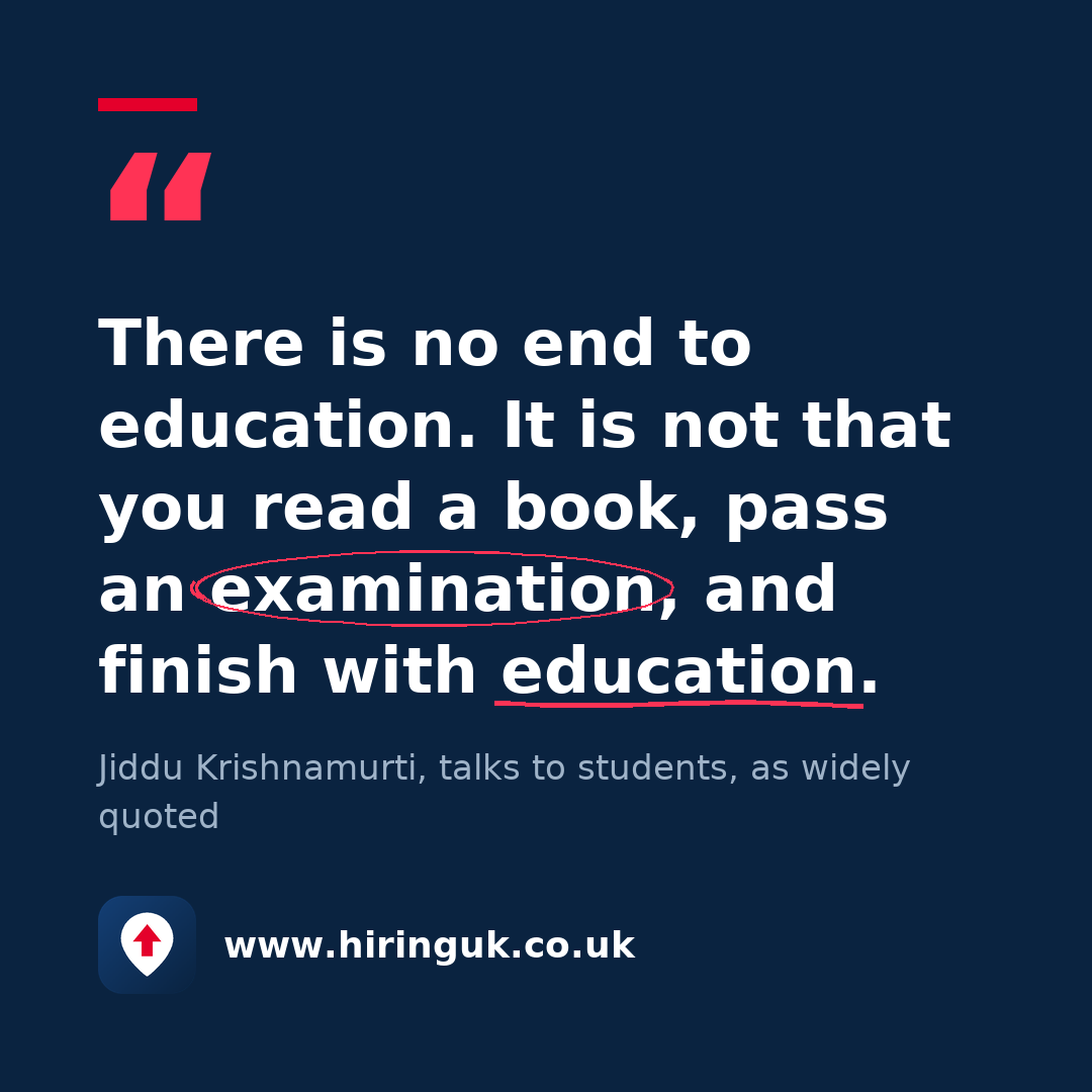 Quote card: There is no end to education. It is not that you read a book, pass an examination, and finish with education.