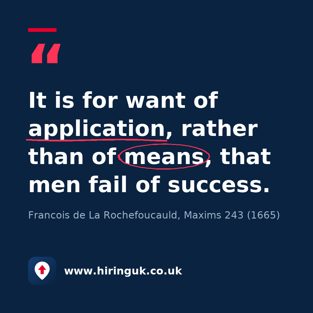 Quote card: It is for want of application, rather than of means, that men fail of success.