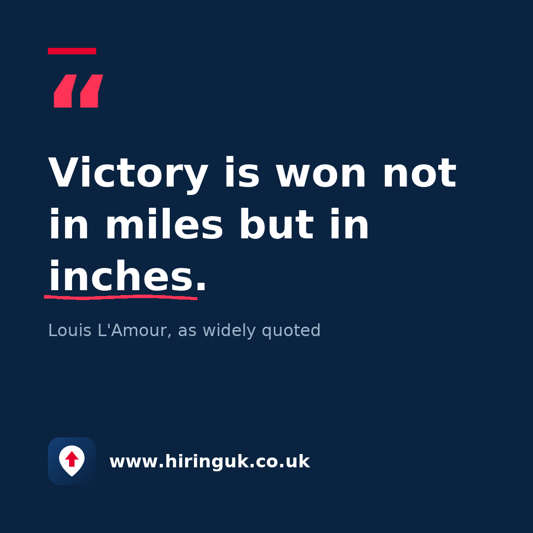 Quote card: Victory is won not in miles but in inches.