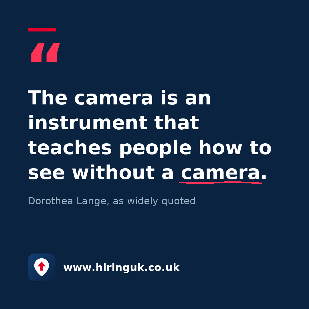 Quote card: The camera is an instrument that teaches people how to see without a camera.