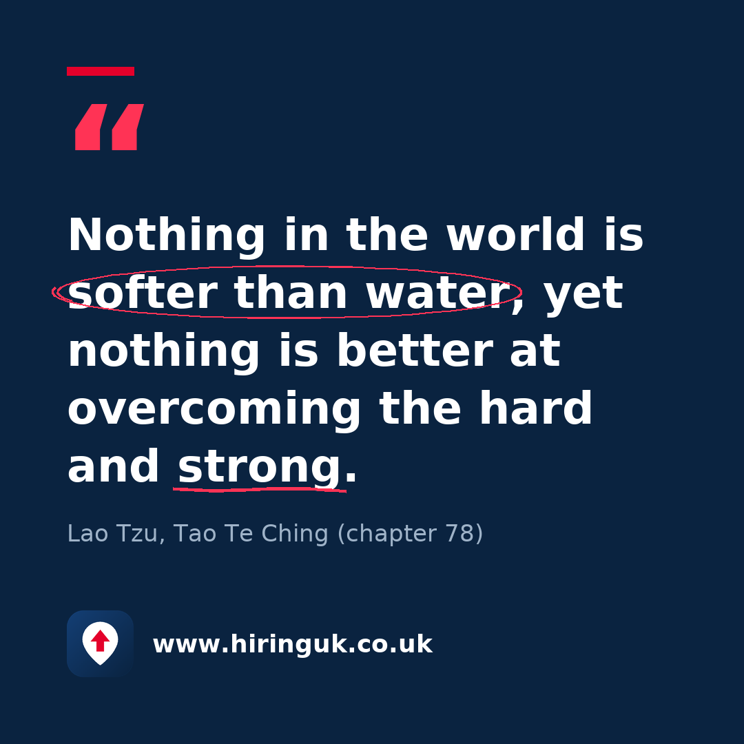 Quote card: Nothing in the world is softer than water, yet nothing is better at overcoming the hard and strong.