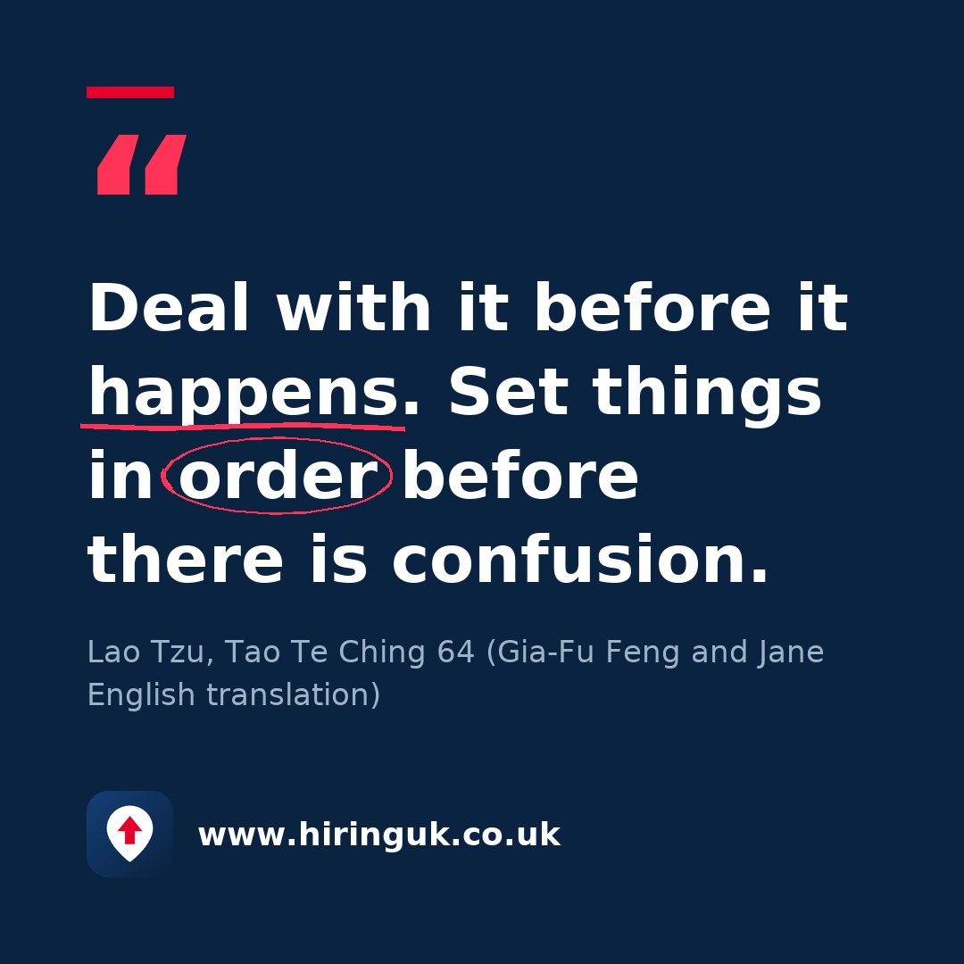 Quote card: Deal with it before it happens. Set things in order before there is confusion.