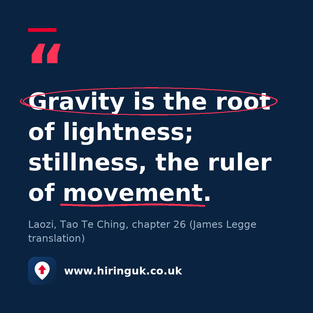 Quote card: Gravity is the root of lightness; stillness, the ruler of movement.