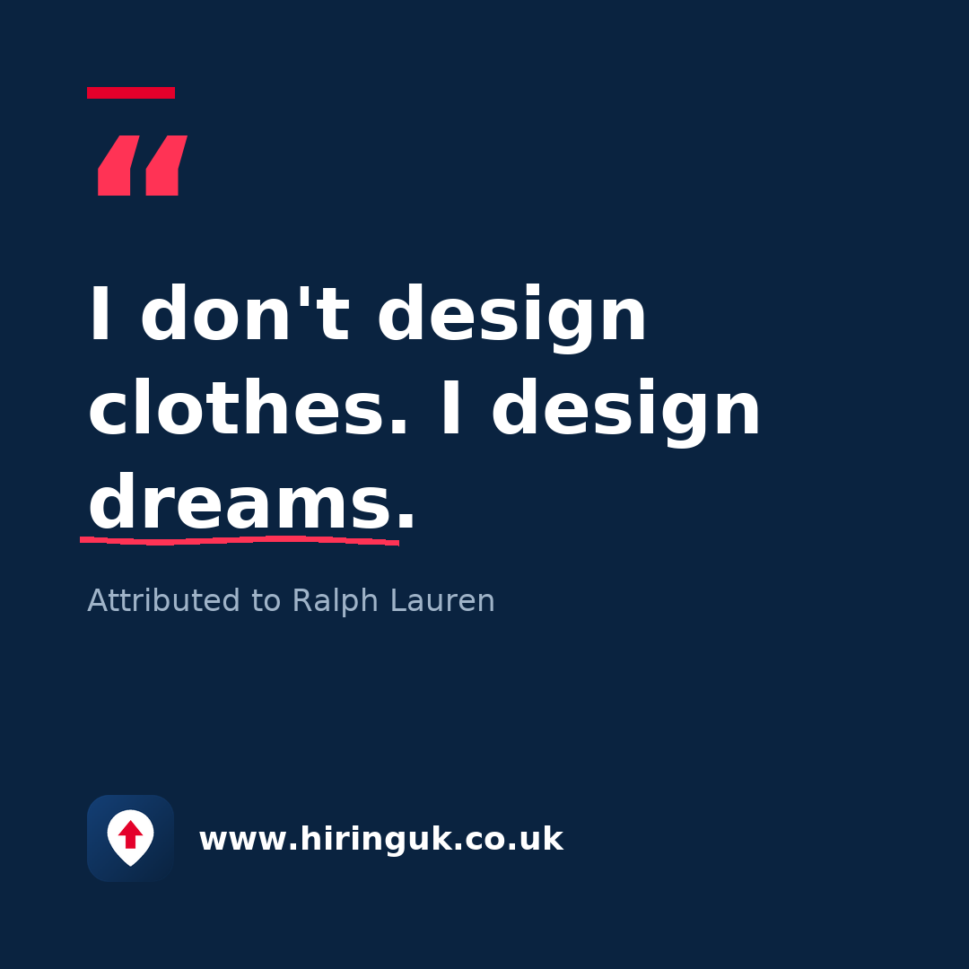 Quote card: I don't design clothes. I design dreams.