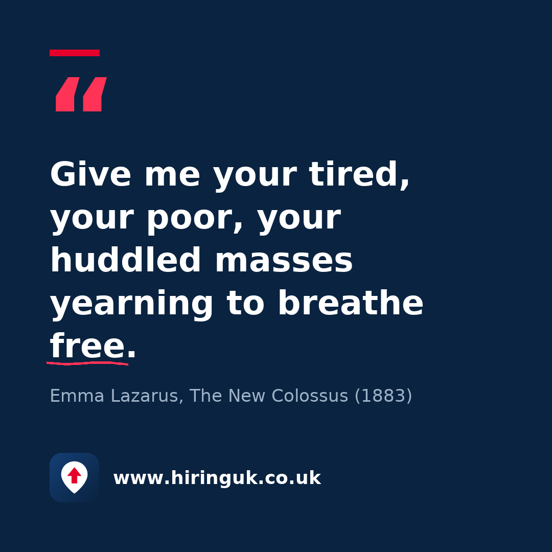 Quote card: Give me your tired, your poor, your huddled masses yearning to breathe free.