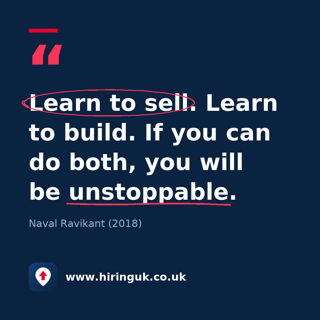 Quote card: Learn to sell. Learn to build. If you can do both, you will be unstoppable.