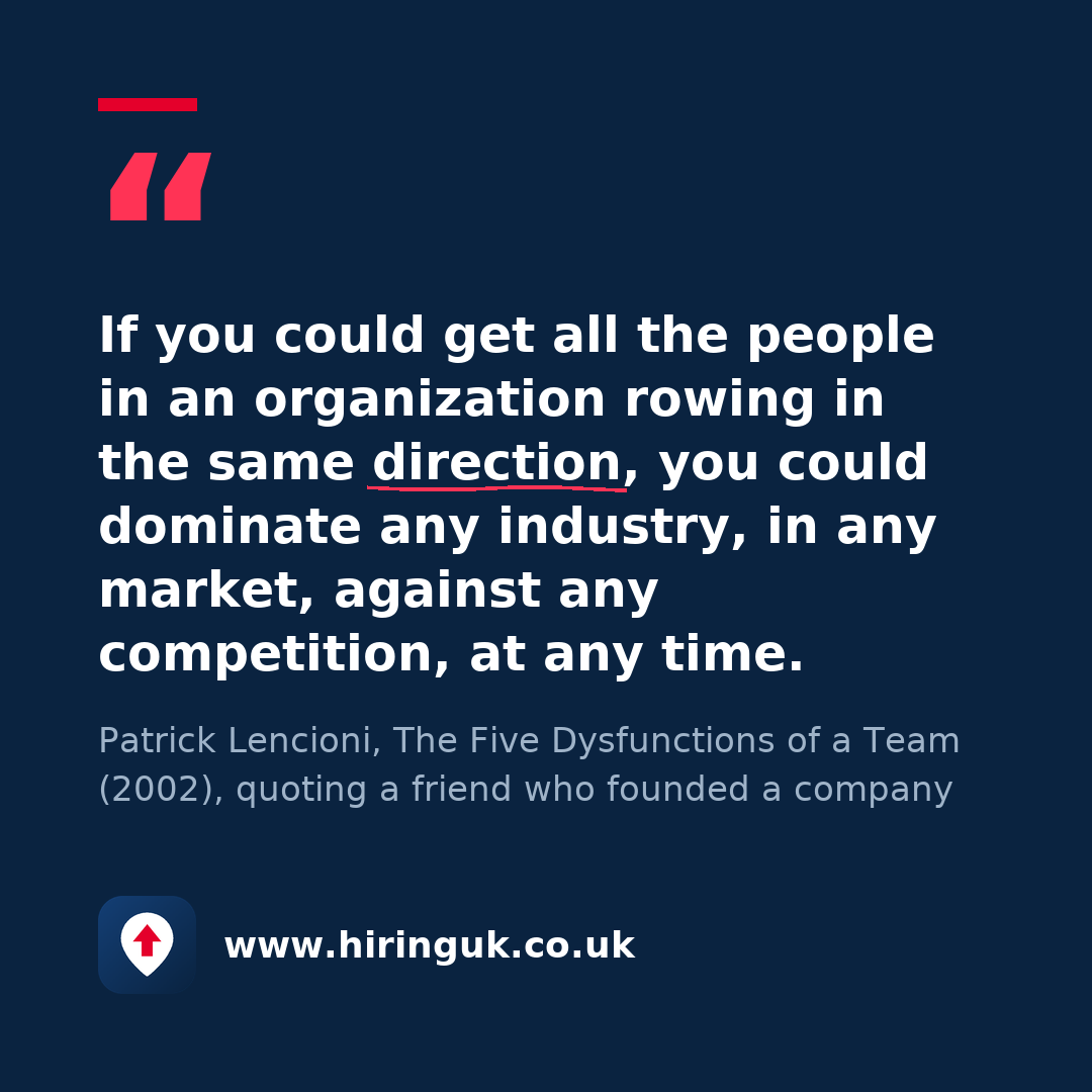 Quote card: If you could get all the people in an organization rowing in the same direction, you could dominate any industry, in any market, against any competition, at any time.