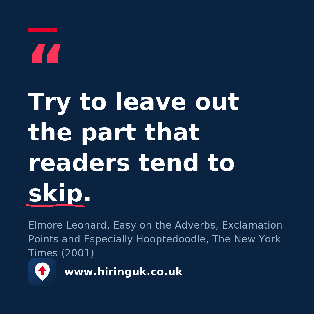 Quote card: Try to leave out the part that readers tend to skip.