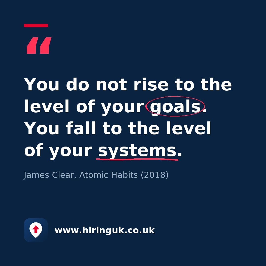 Quote card: You do not rise to the level of your goals. You fall to the level of your systems.