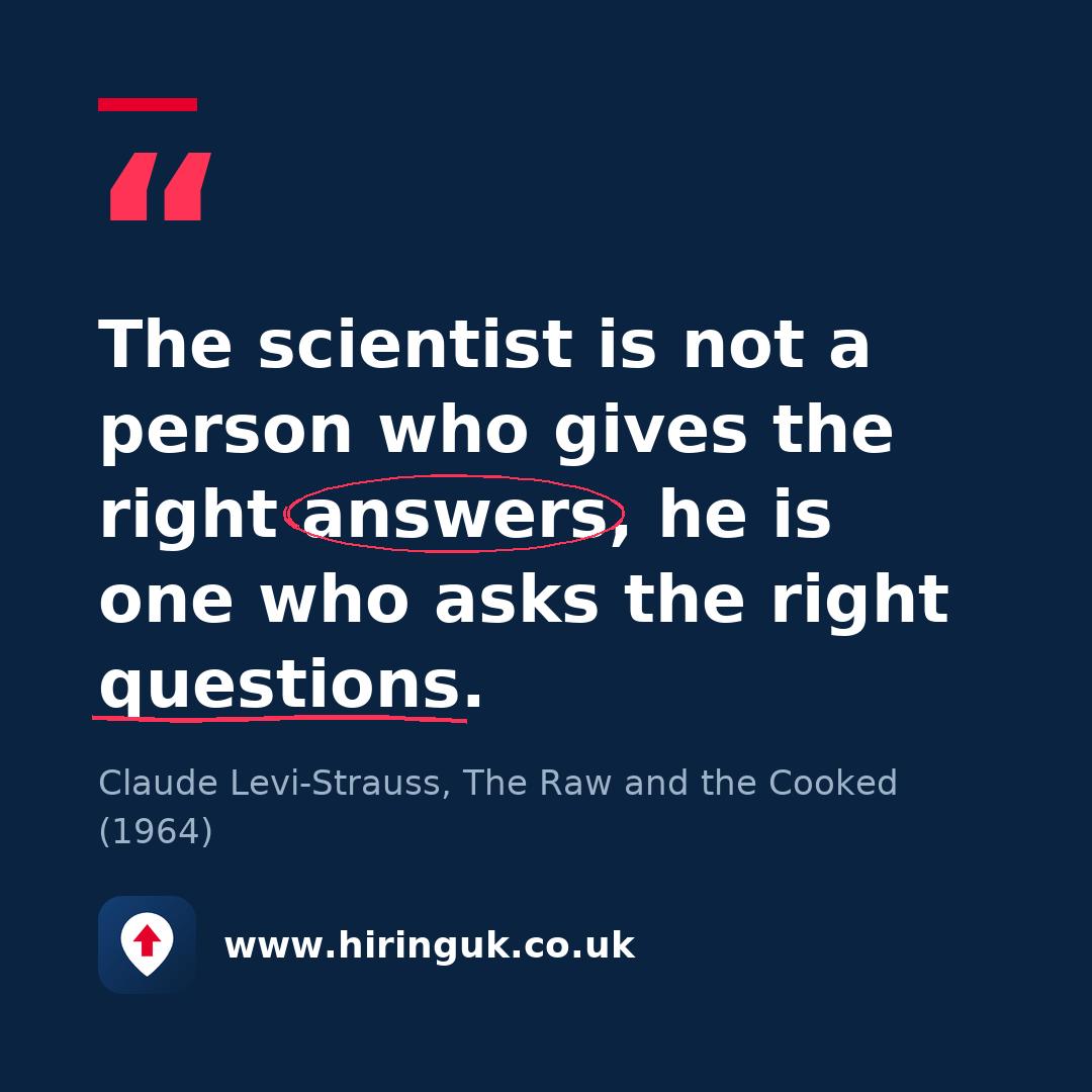 Quote card: The scientist is not a person who gives the right answers, he is one who asks the right questions.
