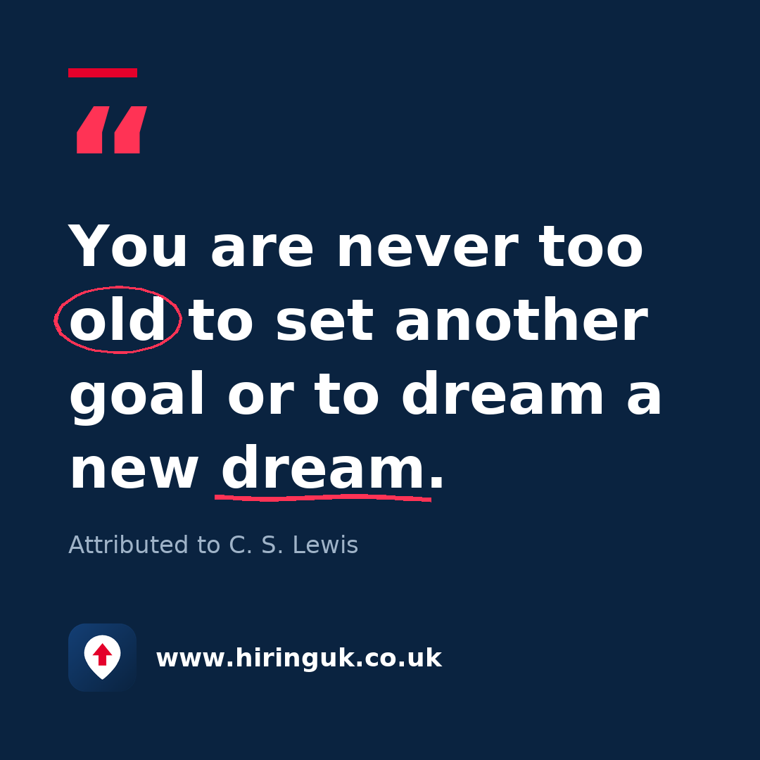 Quote card: You are never too old to set another goal or to dream a new dream.