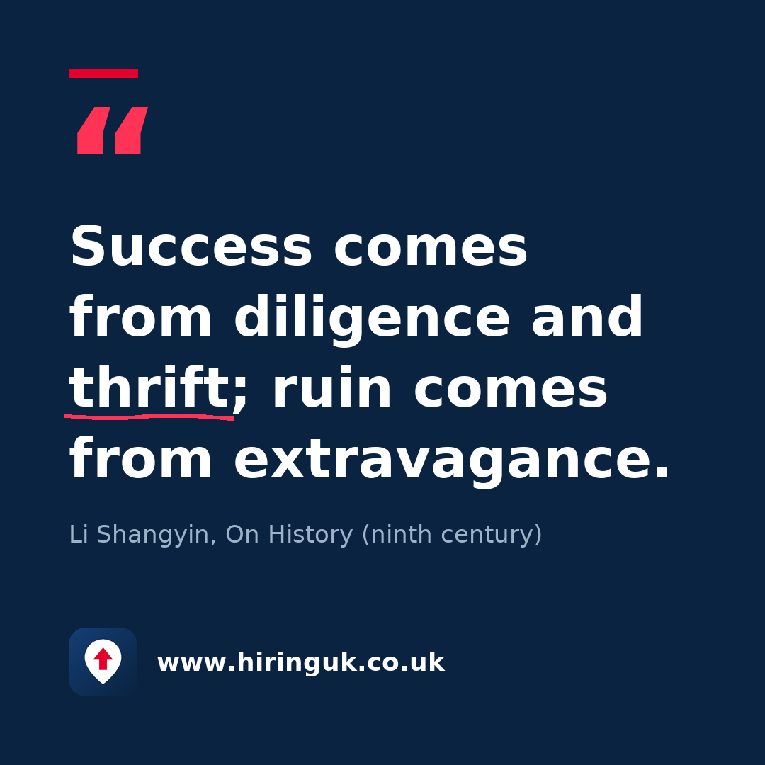 Quote card: Success comes from diligence and thrift; ruin comes from extravagance.
