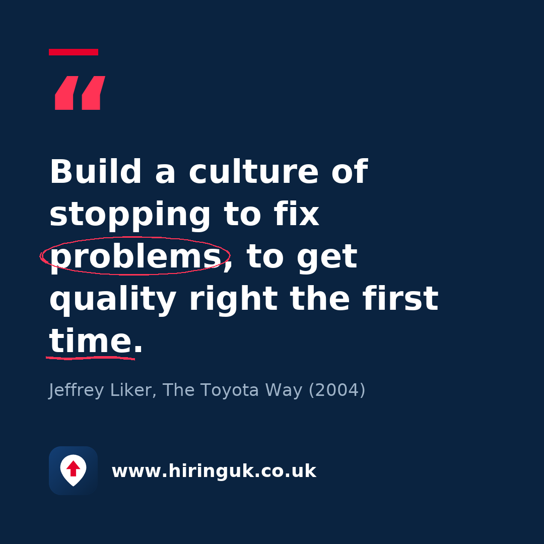Quote card: Build a culture of stopping to fix problems, to get quality right the first time.
