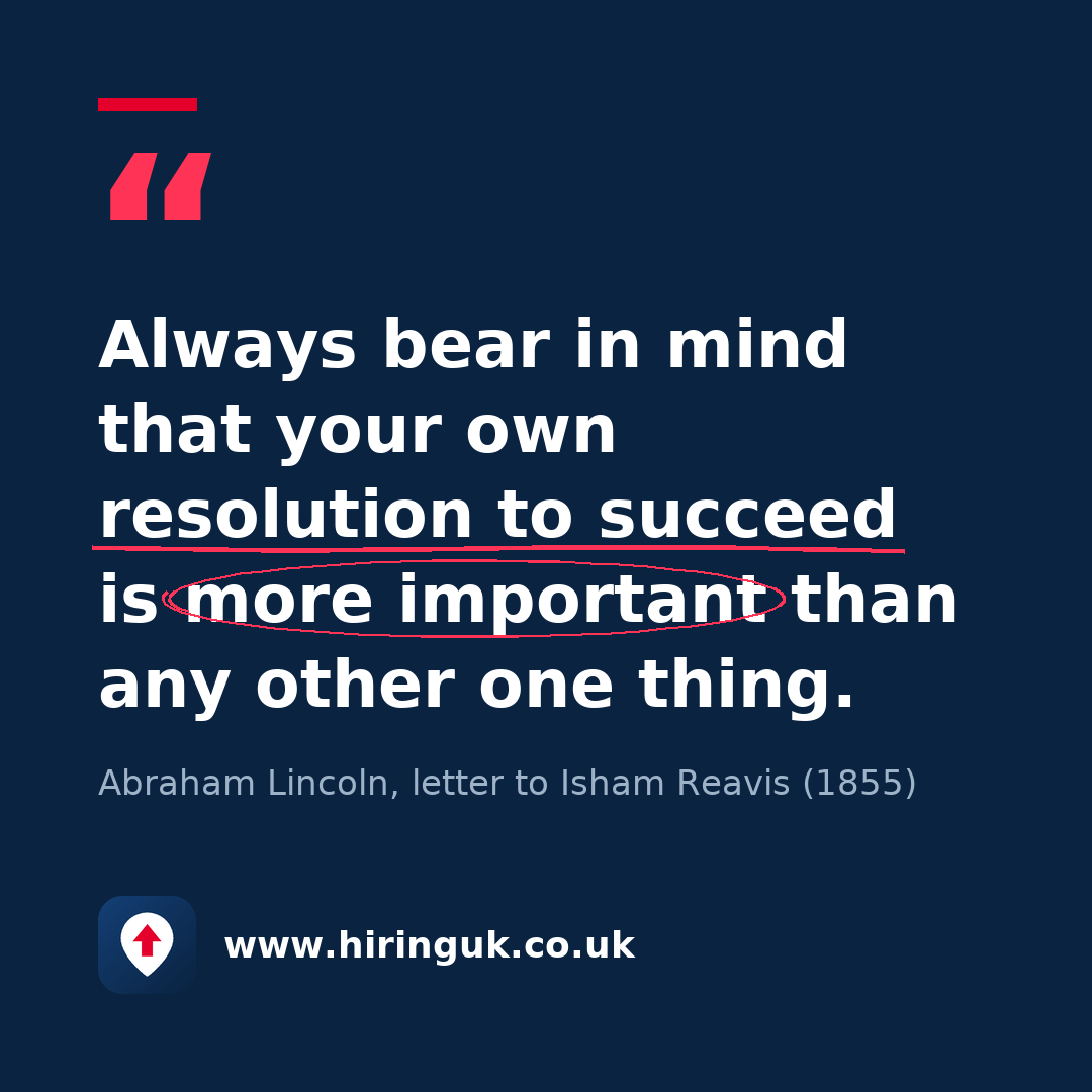 Quote card: Always bear in mind that your own resolution to succeed is more important than any other one thing.