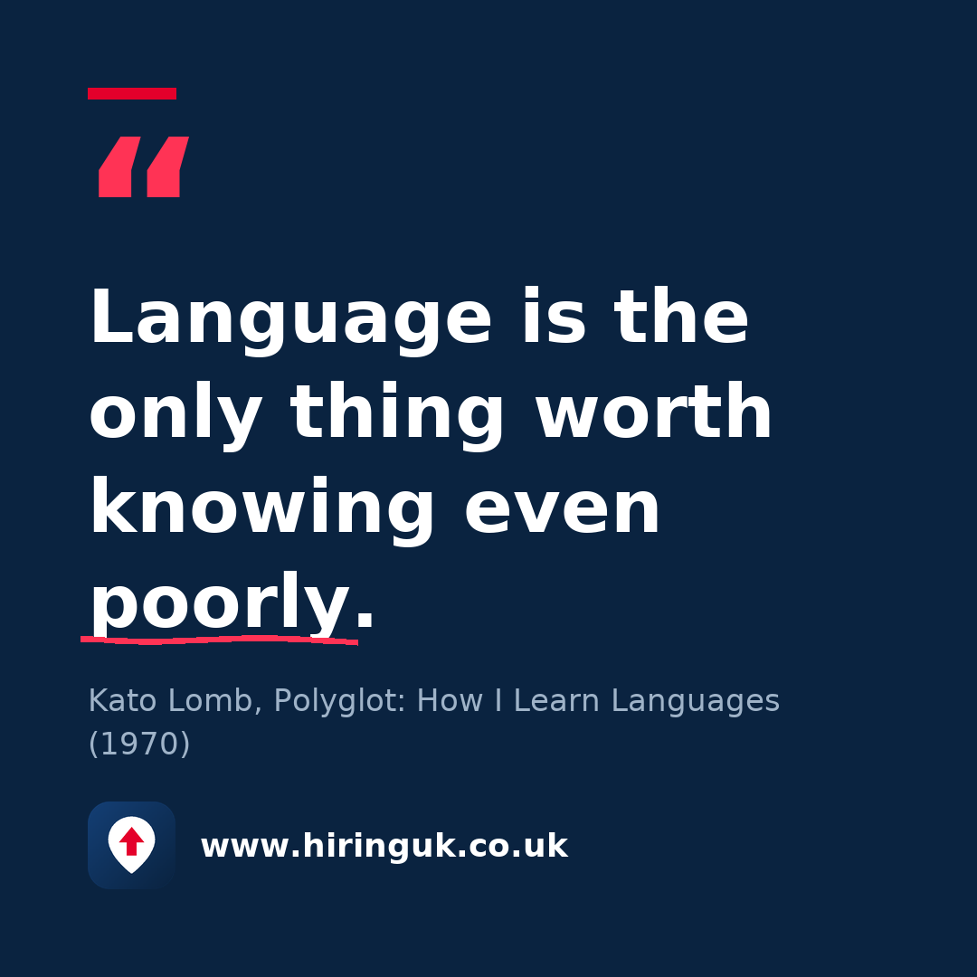 Quote card: Language is the only thing worth knowing even poorly.