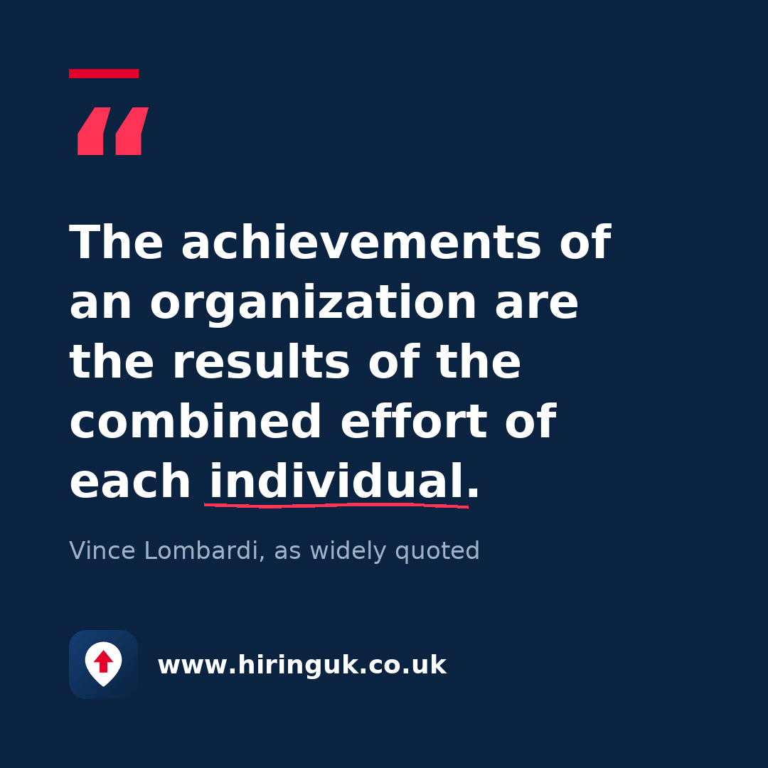 Quote card: The achievements of an organization are the results of the combined effort of each individual.
