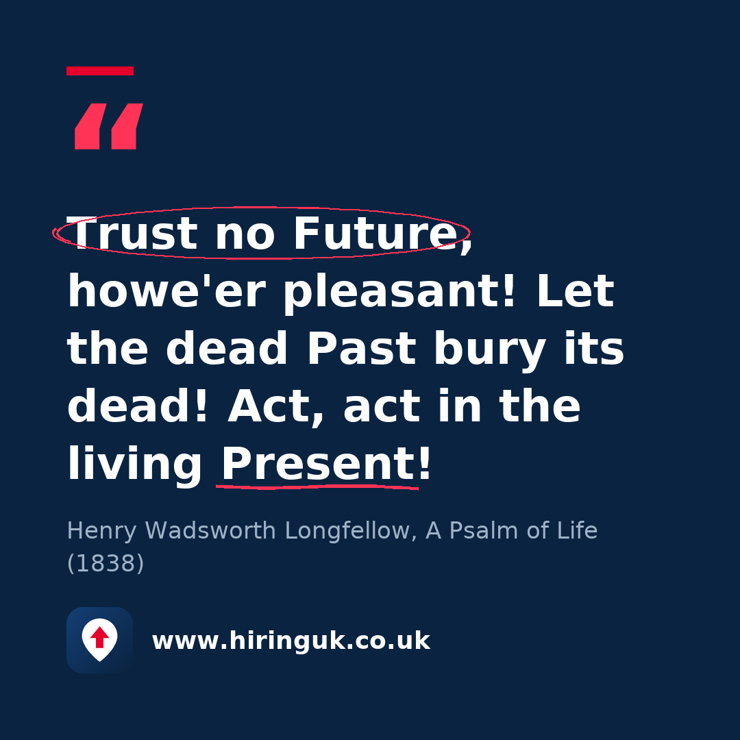 Quote card: Trust no Future, howe'er pleasant! Let the dead Past bury its dead! Act, act in the living Present!