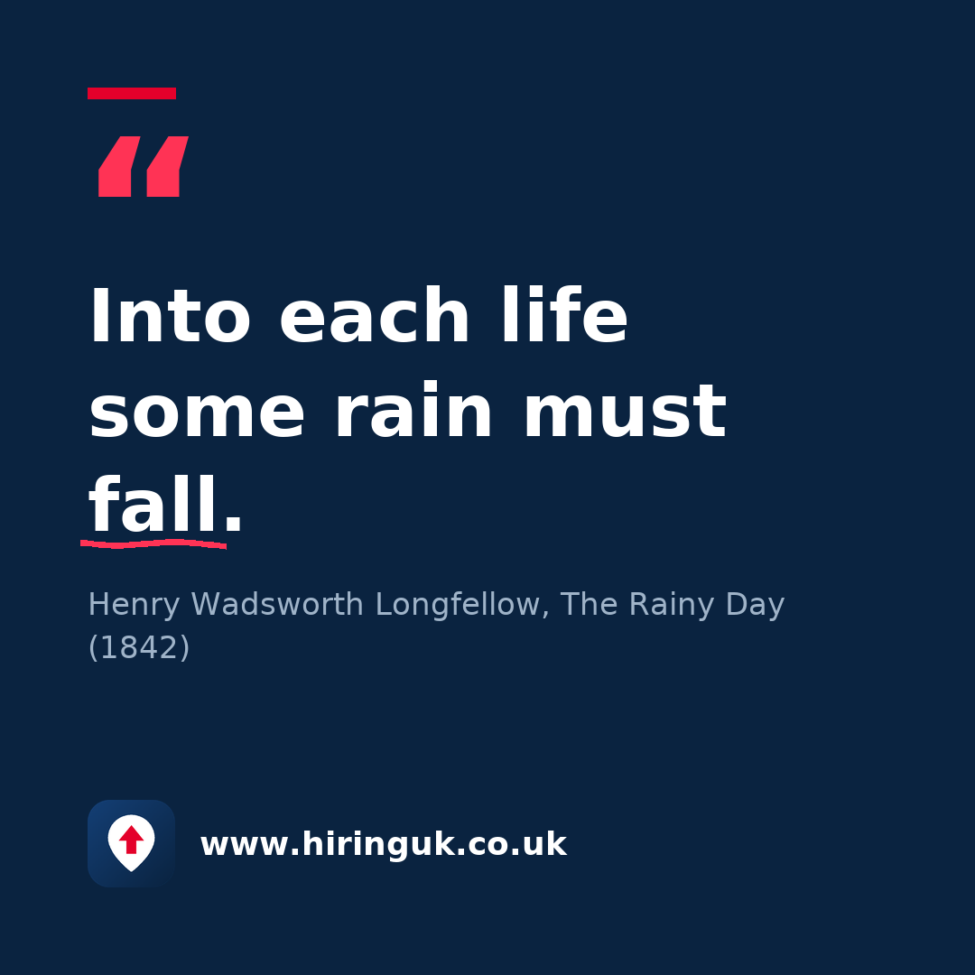 Quote card: Into each life some rain must fall.