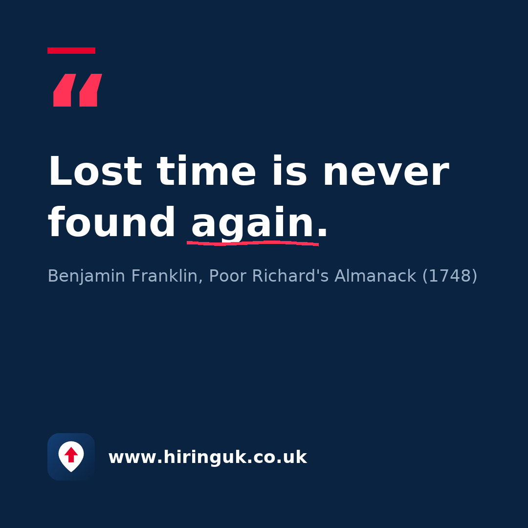 Quote card: Lost time is never found again.