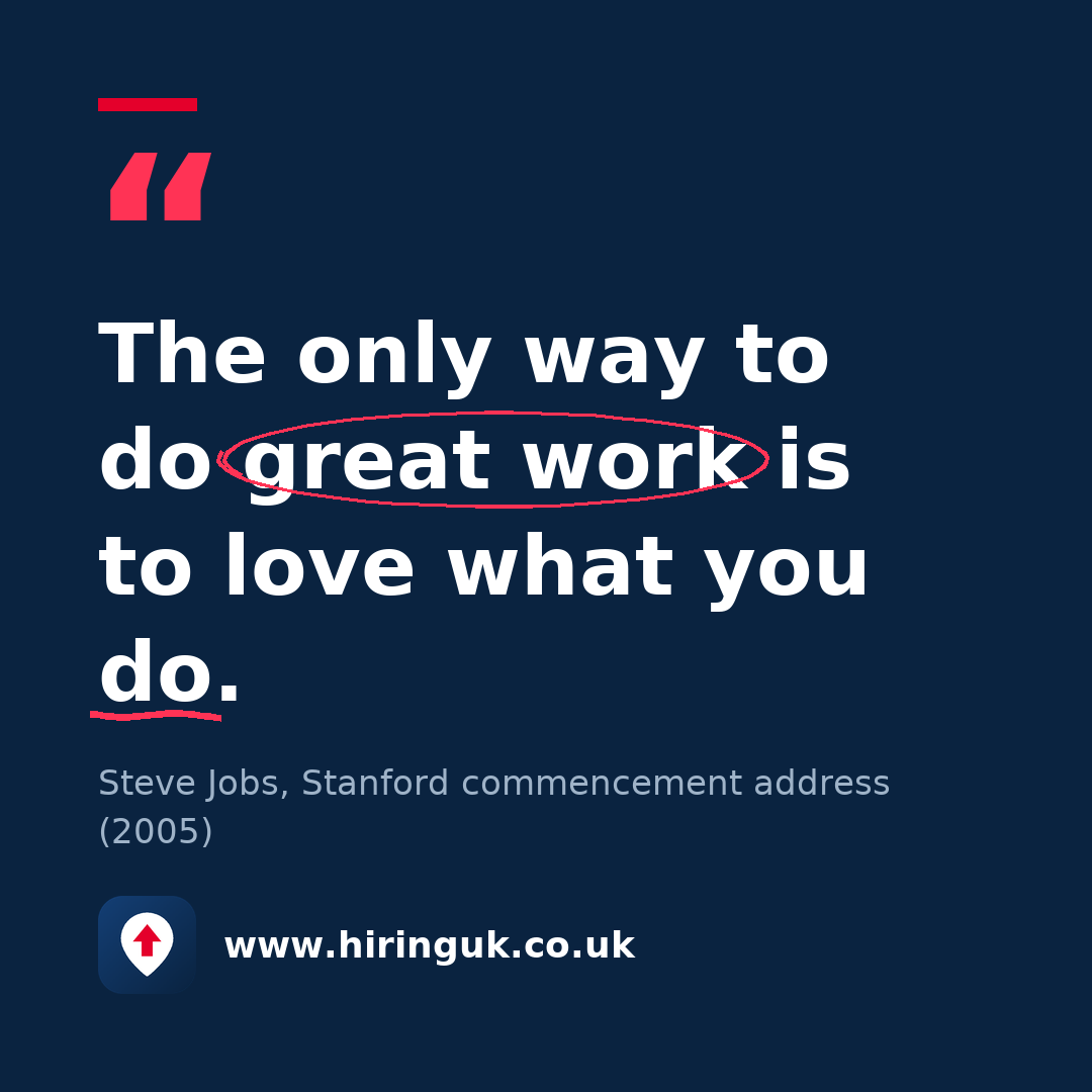 Quote card: The only way to do great work is to love what you do.