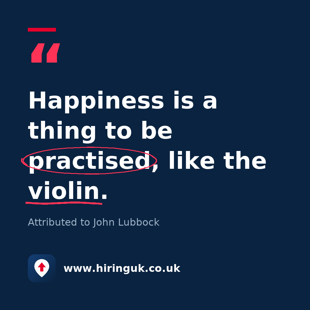 Quote card: Happiness is a thing to be practised, like the violin.