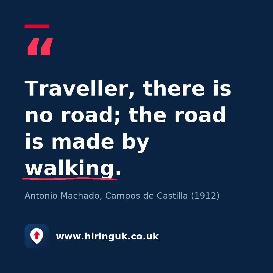 Quote card: Traveller, there is no road; the road is made by walking.