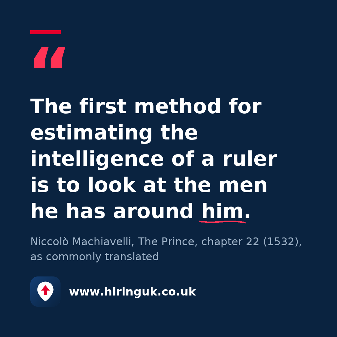 Quote card: The first method for estimating the intelligence of a ruler is to look at the men he has around him.