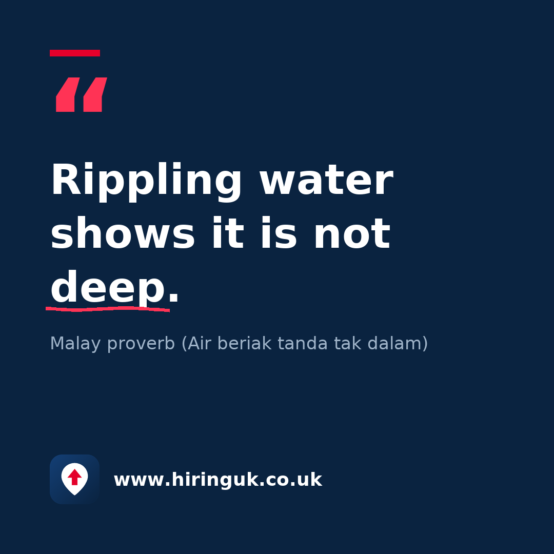 Quote card: Rippling water shows it is not deep.