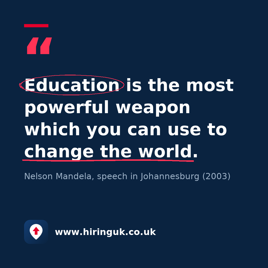 Quote card: Education is the most powerful weapon which you can use to change the world.