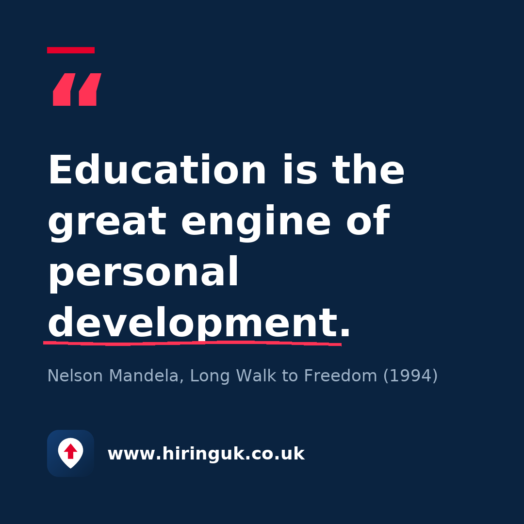 Quote card: Education is the great engine of personal development.