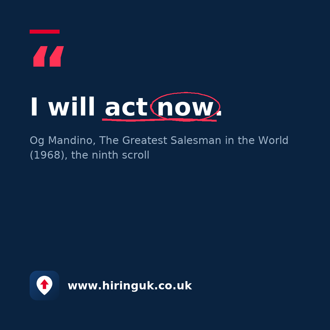 Quote card: I will act now.