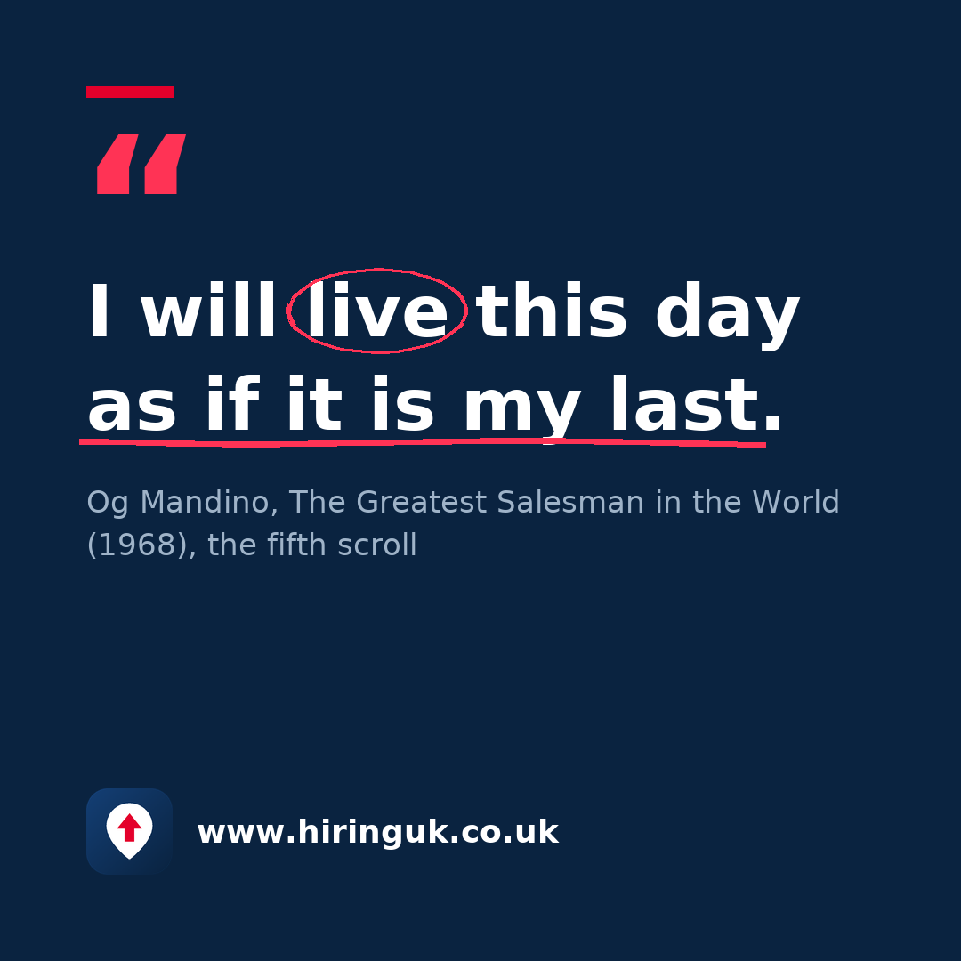 Quote card: I will live this day as if it is my last.