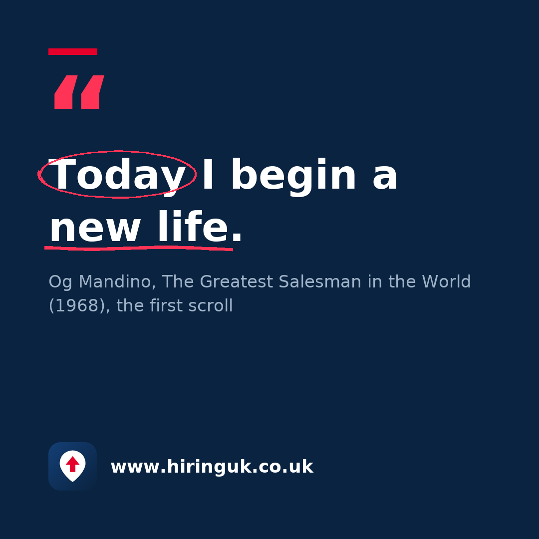 Quote card: Today I begin a new life.