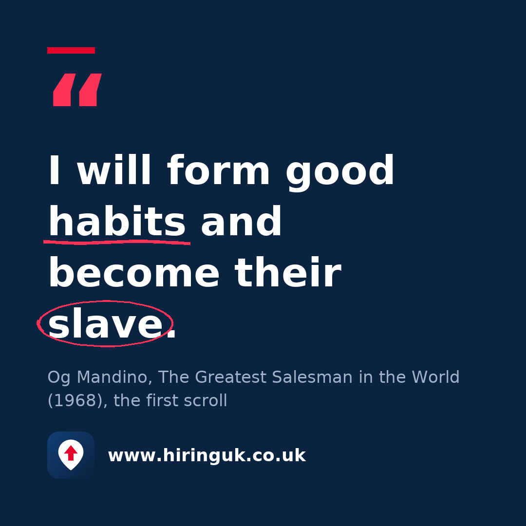 Quote card: I will form good habits and become their slave.